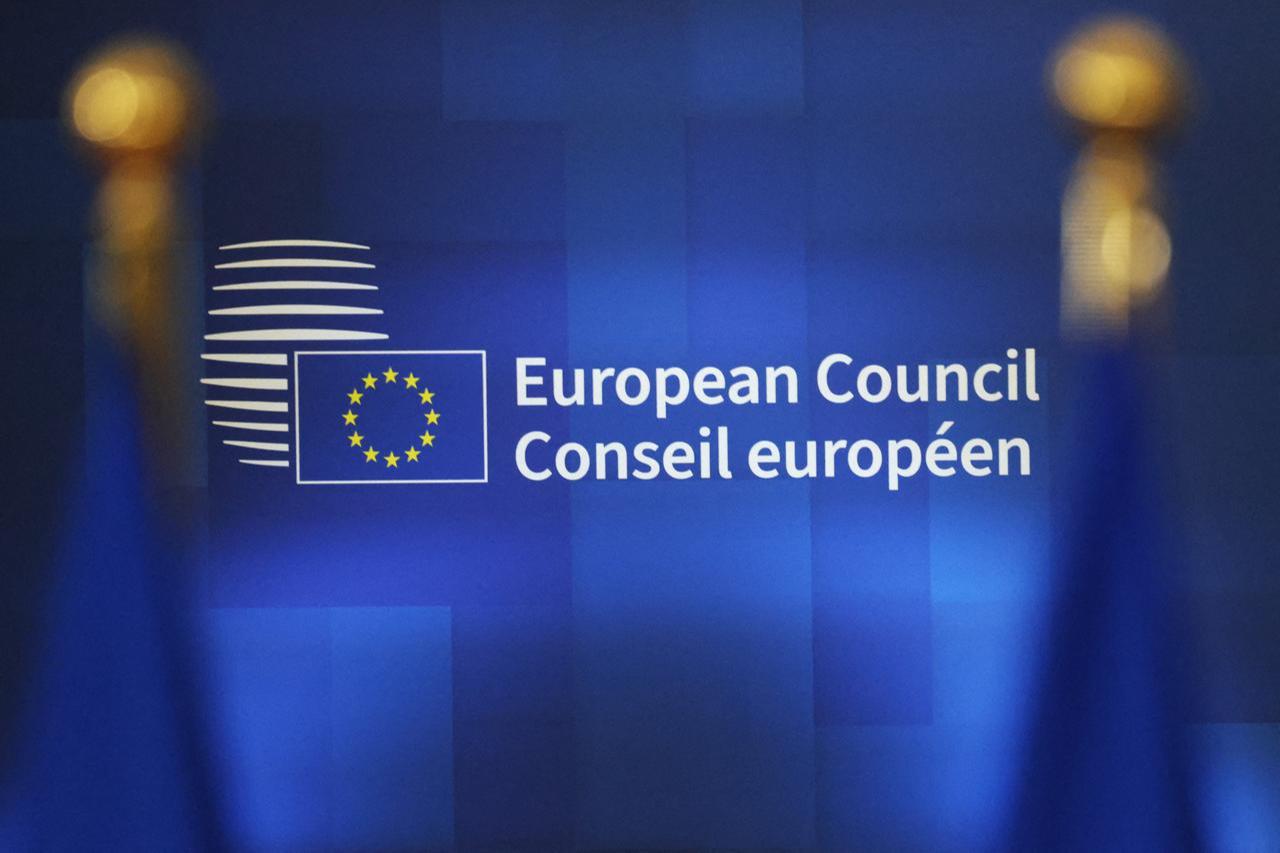 This photograph shows the logo of the European Council on a wall ahead of a European Council meeting to discuss recent developments in transatlantic relations, in Brussels, Jan. 22, 2026. (AFP Photo)