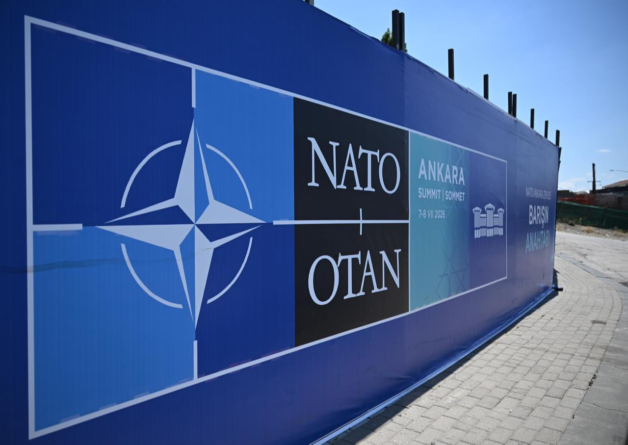Billboards bearing the slogans “Key to Peace,” “Key to Security,” and “Shared Future in Peace” are seen at various points along the boulevard on the protocol route ahead of the NATO Summit in Ankara, Türkiye, June 25, 2026. (AA Photo)