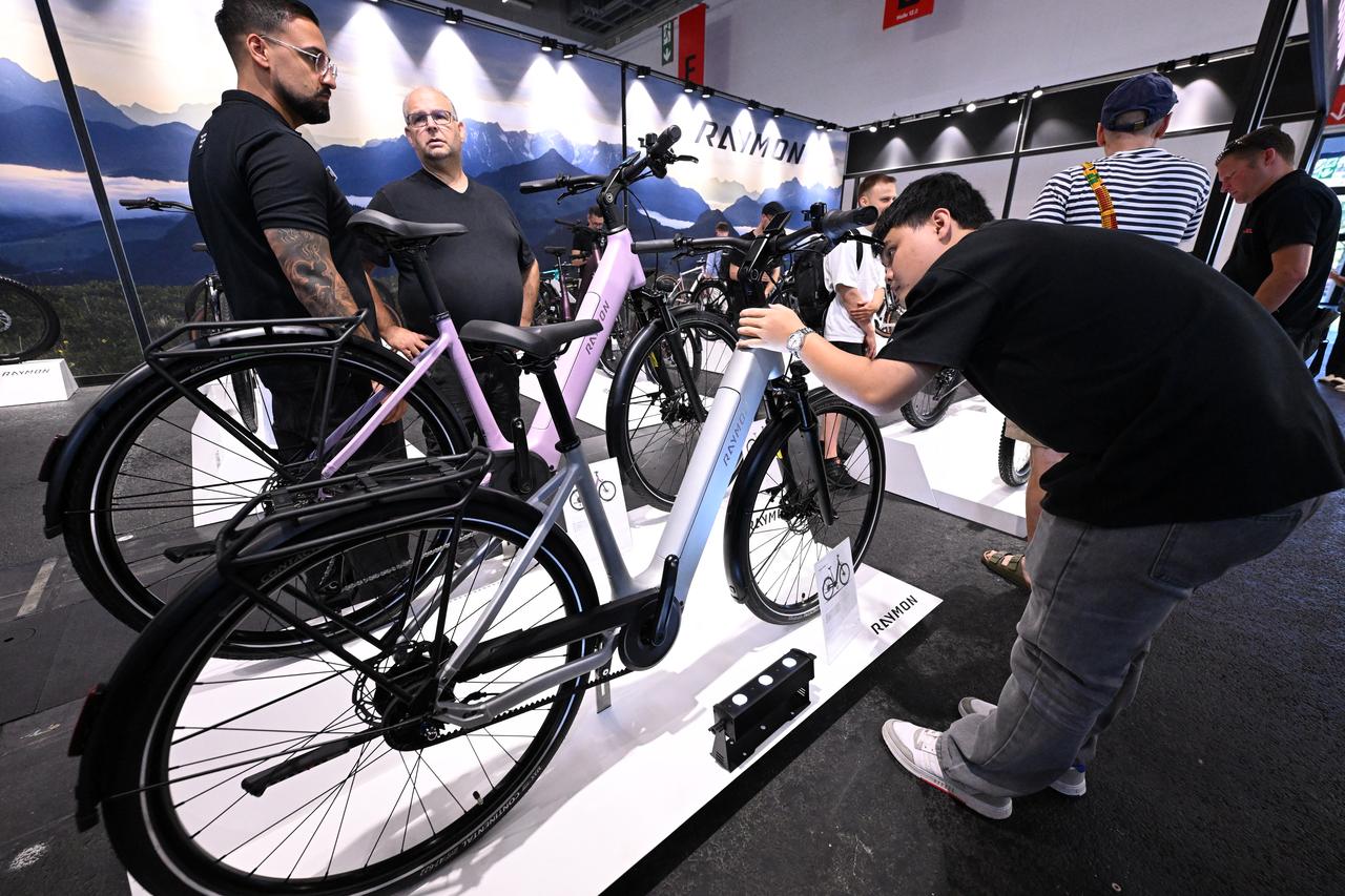 Electric bikes are seen at the booth of Raymon at the EUROBIKE 2026 fair of the international bicycle industry in Frankfurt am Main, western Germany, June 24, 2026. (AFP Photo)