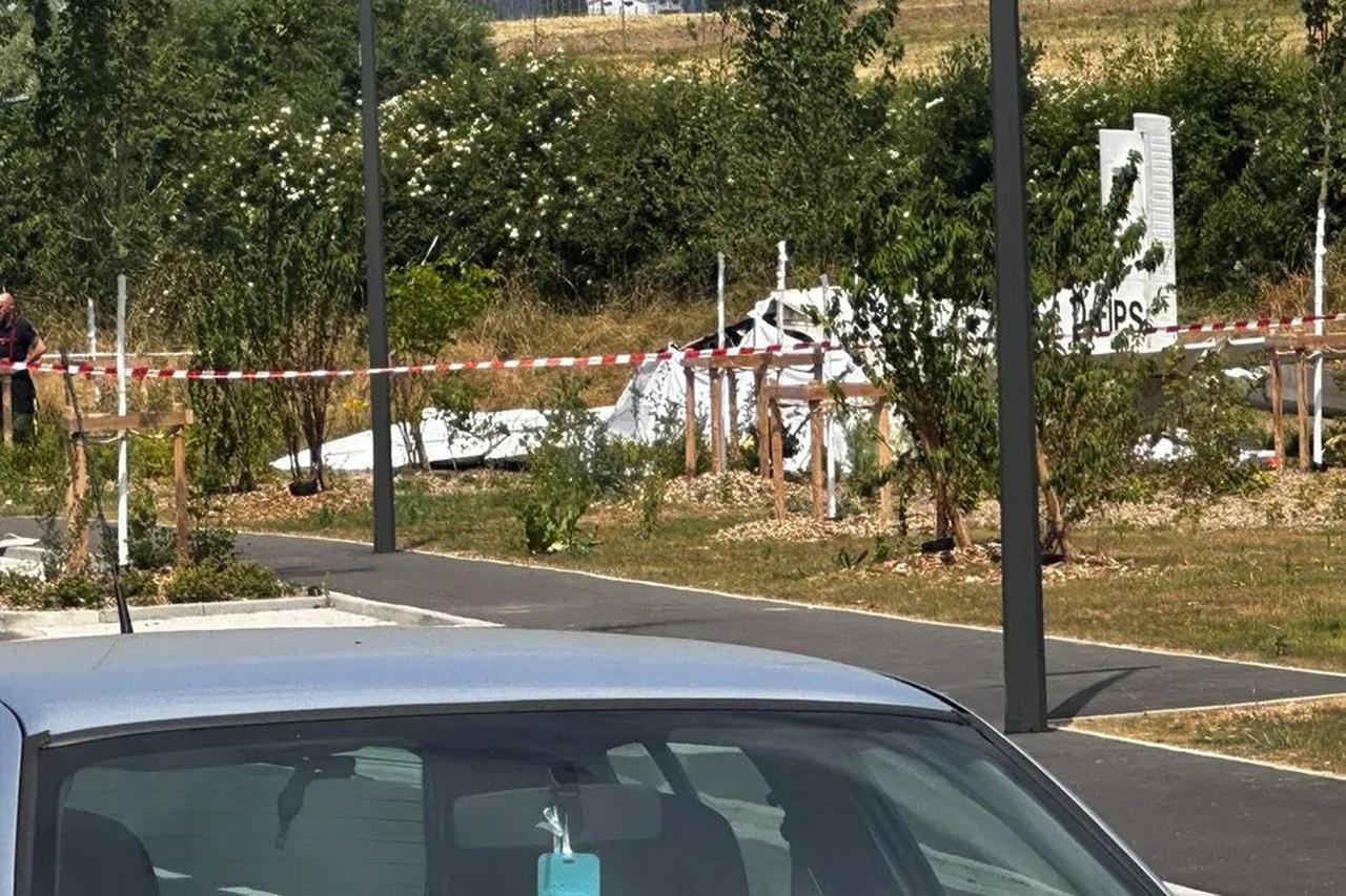 Wreckage of a civilian aircraft is seen near Tomblaine Airport in Tomblaine, eastern France, on June 28, 2026. (Photo via X)