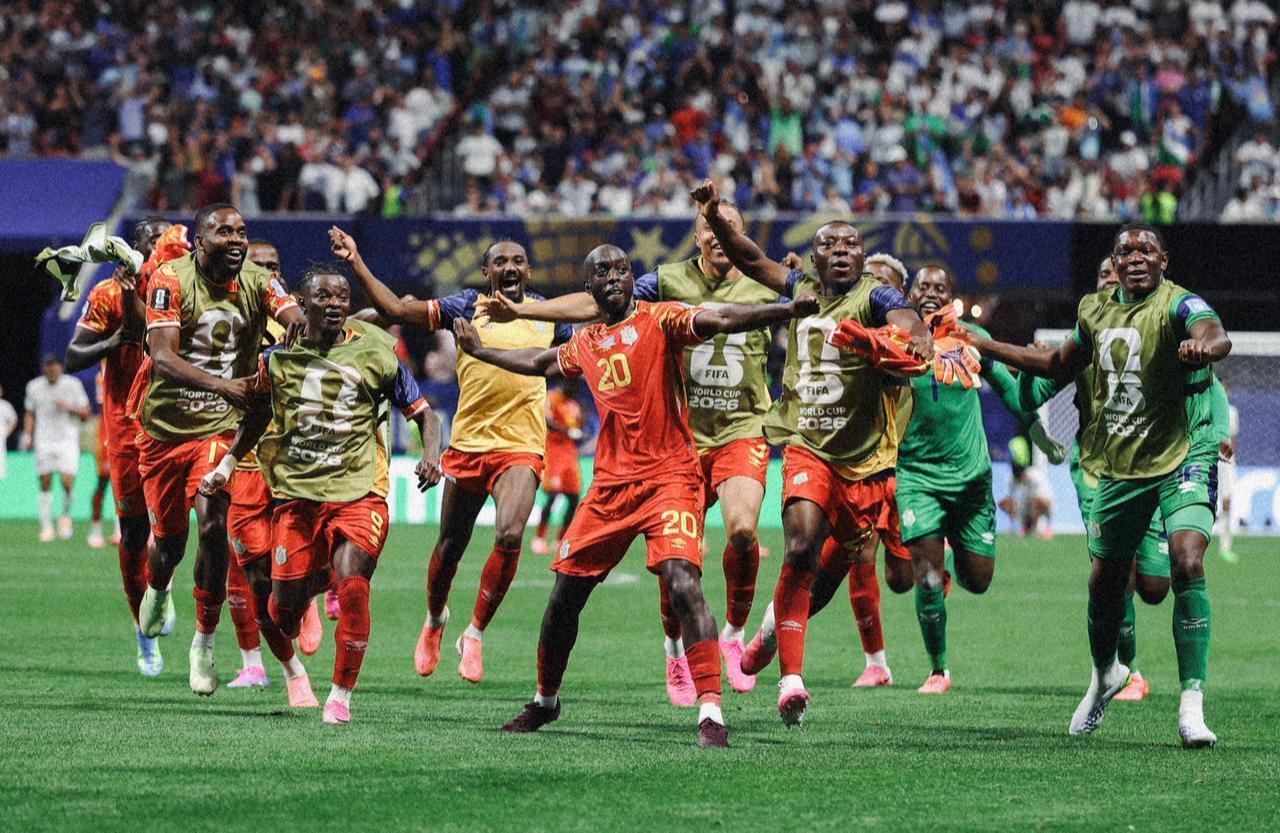 Yoane Wissa #20 of Congo DR celebrates with teammates after scoring the team's third goal during the FIFA World Cup 2026 Group K match between Congo DR and Uzbekistan at Atlanta Stadium on June 27, 2026 in Atlanta, Georgia. (AFP Photo)