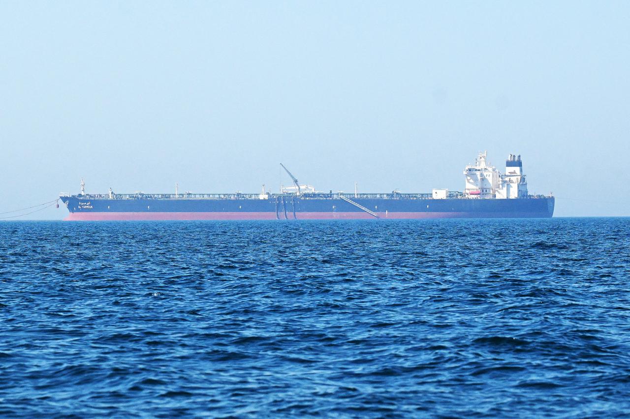 The 'Al-Yarmouk' oil tanker sails in the Arabian Gulf waters, off the coast of  Kuwait City on June 27, 2026. (AFP Photo)