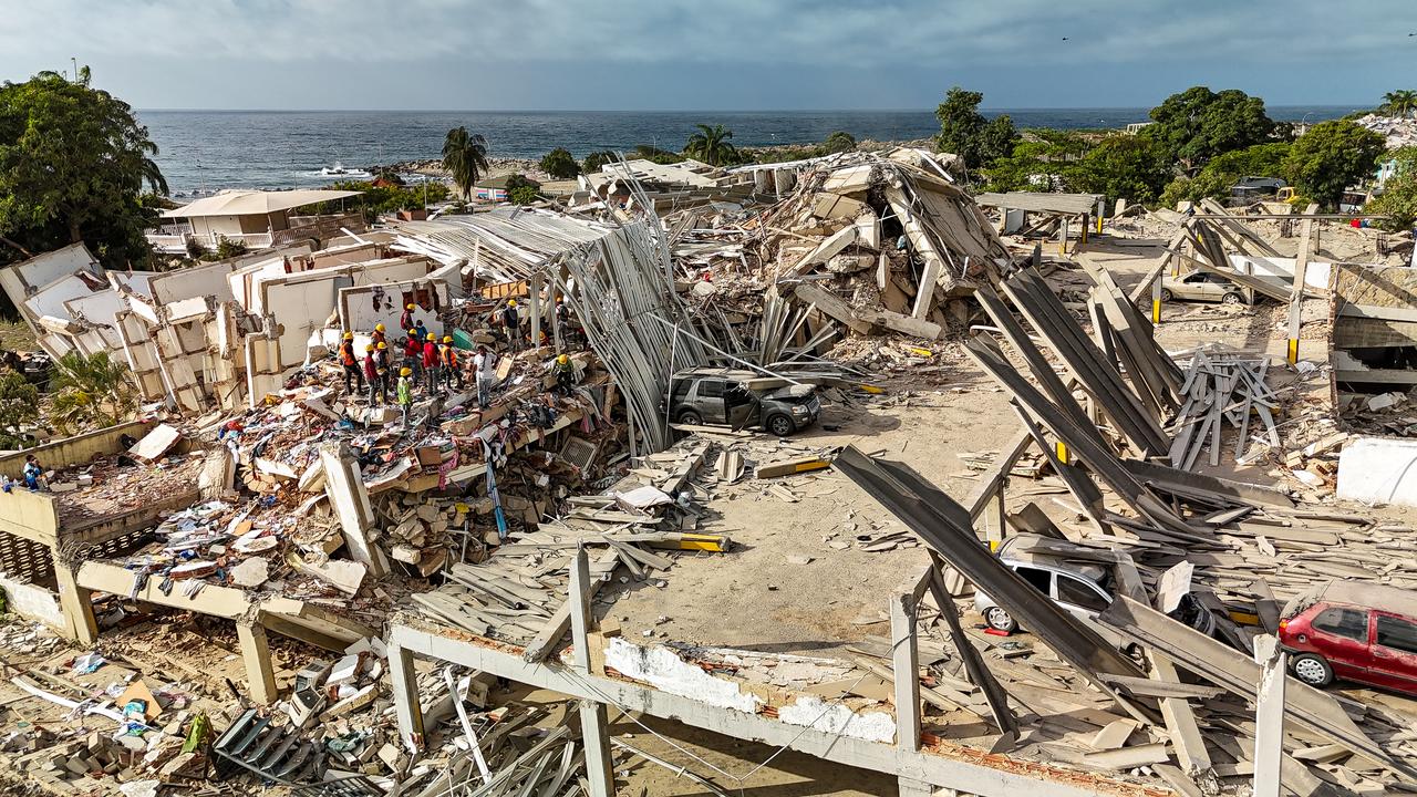 This aerial picture shows buildings destroyed during twin earthquakes, in Caraballeda, La Guaira State, Venezuela, June 27, 2026. (AFP Photo)