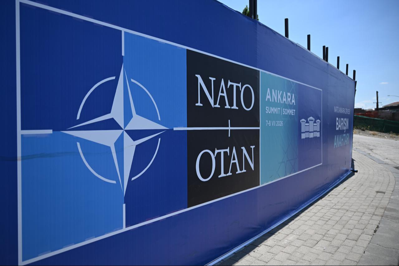 Billboards bearing the slogans “Key to Peace,” “Key to Security,” and “Shared Future in Peace” are seen at various points along the boulevard on the protocol route ahead of the NATO Summit as preparations continue in Ankara, Türkiye, June 25, 2026. (AA Photo)