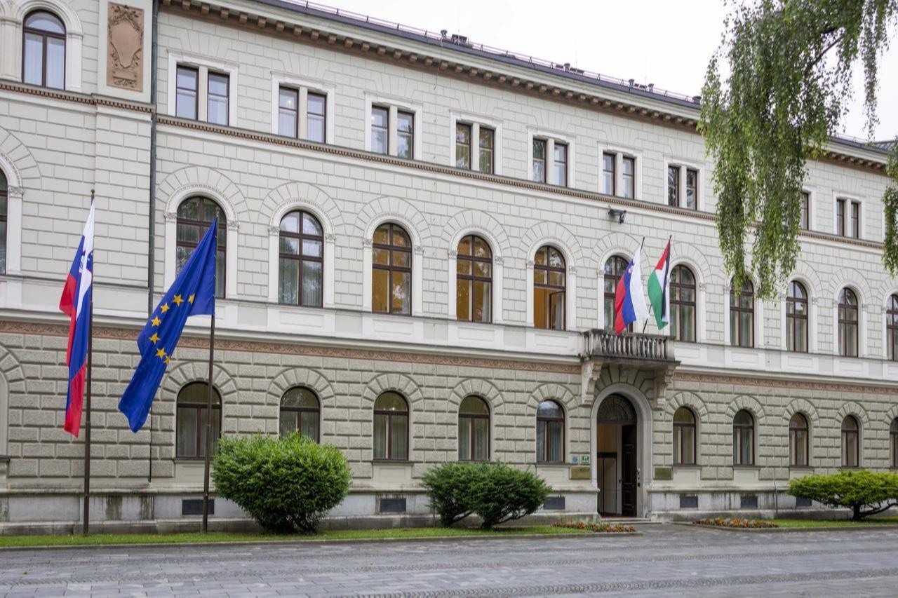 Photo shows Slovenia's Presidential Palace with a Palestinian flag raised along side Slovenian and European Union flags, accessed on June 6, 2026. (Photo via N1/Matjaž Klemenc/UPRS)