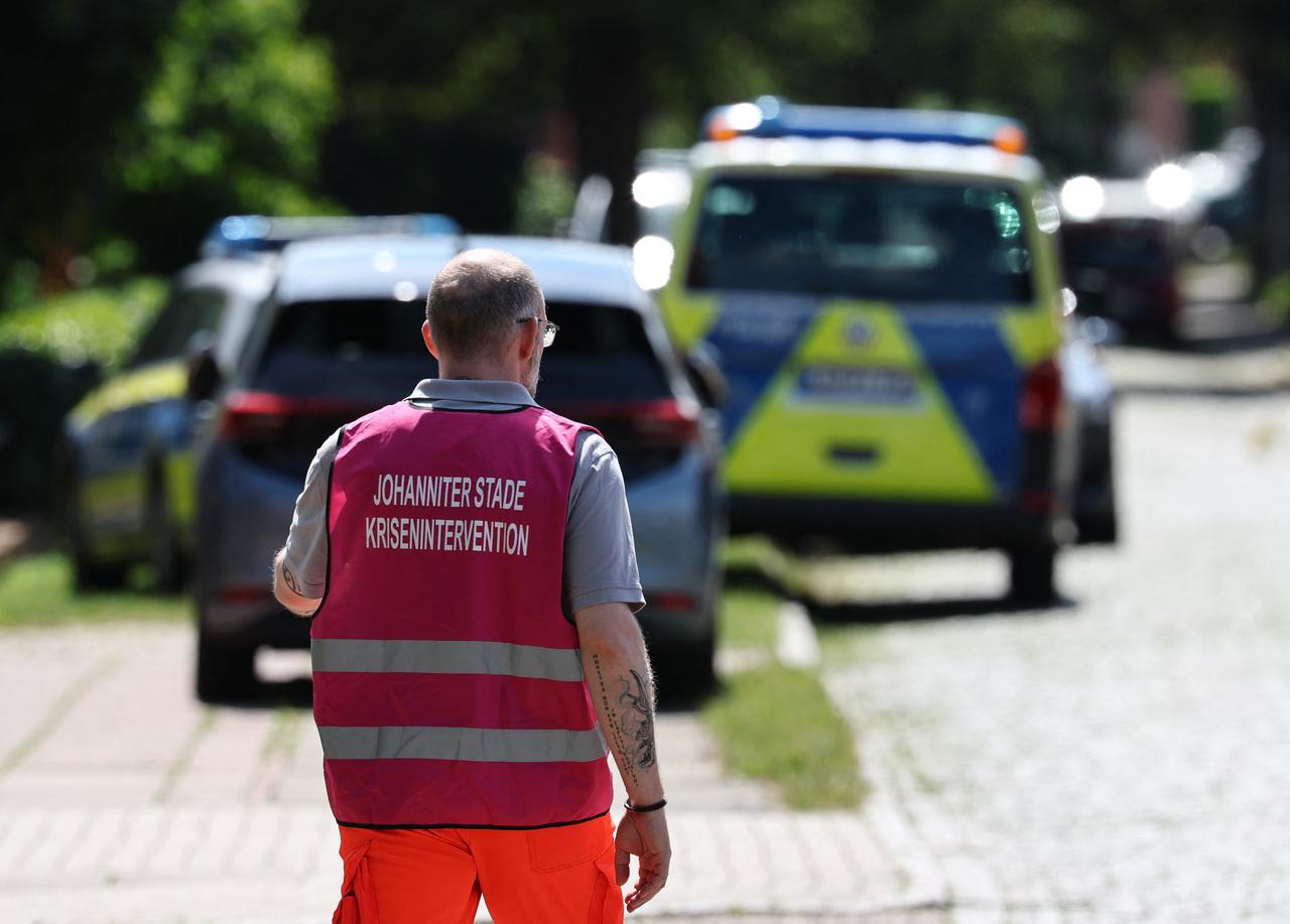 A member of a crisis intervention team stands at the scene where five people were killed in a shooting in Stade, northern Germany, a city some 50 kilometres west of Hamburg, on June 29, 2026. (AFP Photo)