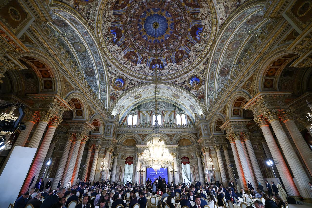 A general view shows NATO parliamentary speakers attending a luncheon at Dolmabahce Palace’s historic Muayede Hall in Istanbul, Türkiye, June 29, 2026. (AA Photo)