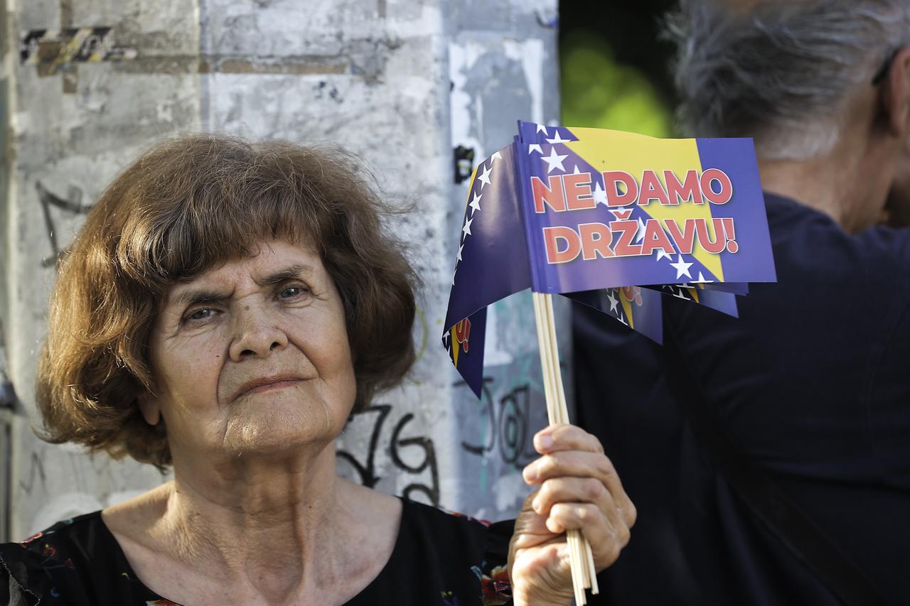 Citizens protest in front of the Office of the High Representative building in Sarajevo on the occasion of the upcoming session of the Peace Implementation Council, at which a new High Representative in Bosnia and Herzegovina will be elected on June 2, 2026. (AA Photo)