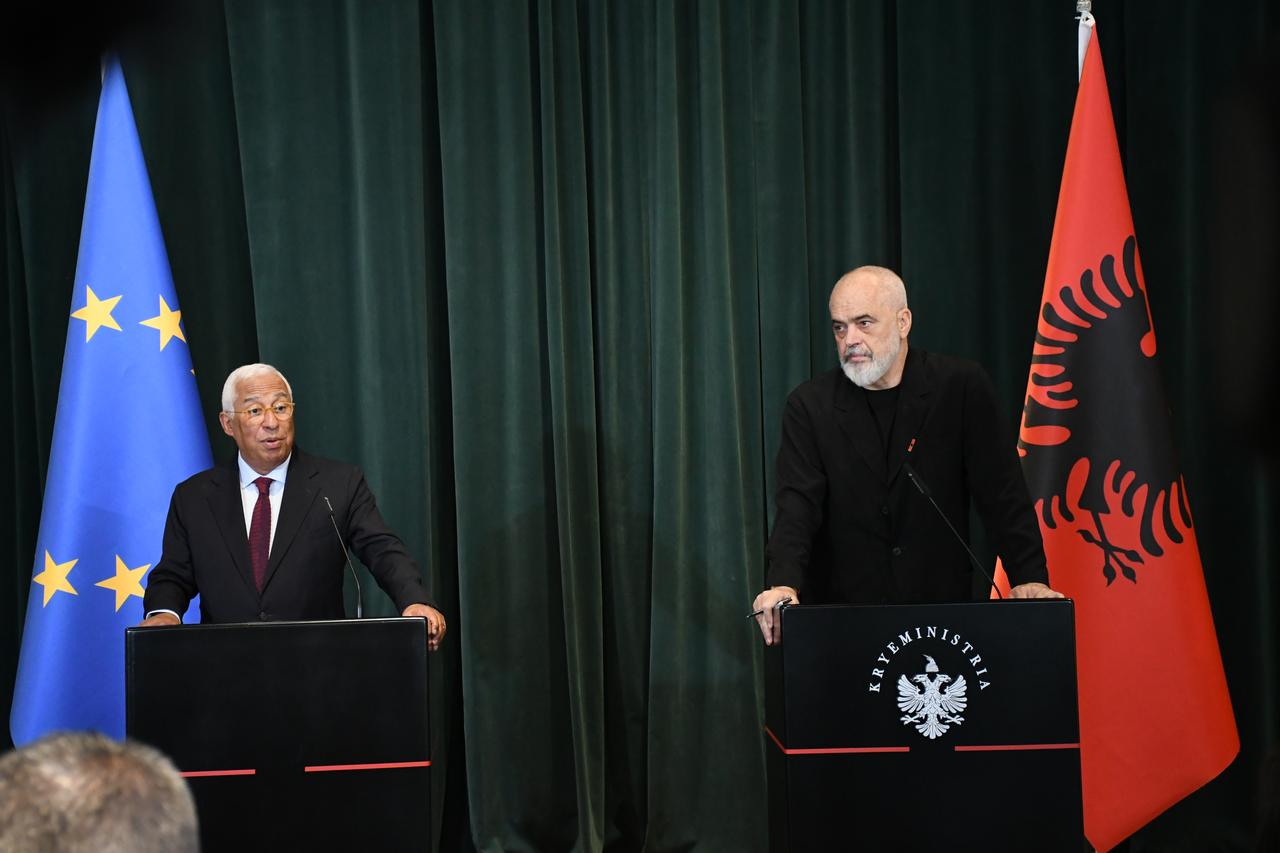 European Council President Antonio Costa (L) holds joint press conference with Albanian Prime Minister Edi Rama (R) in Tirana, Albania on June 2, 2026. (AA Photo)