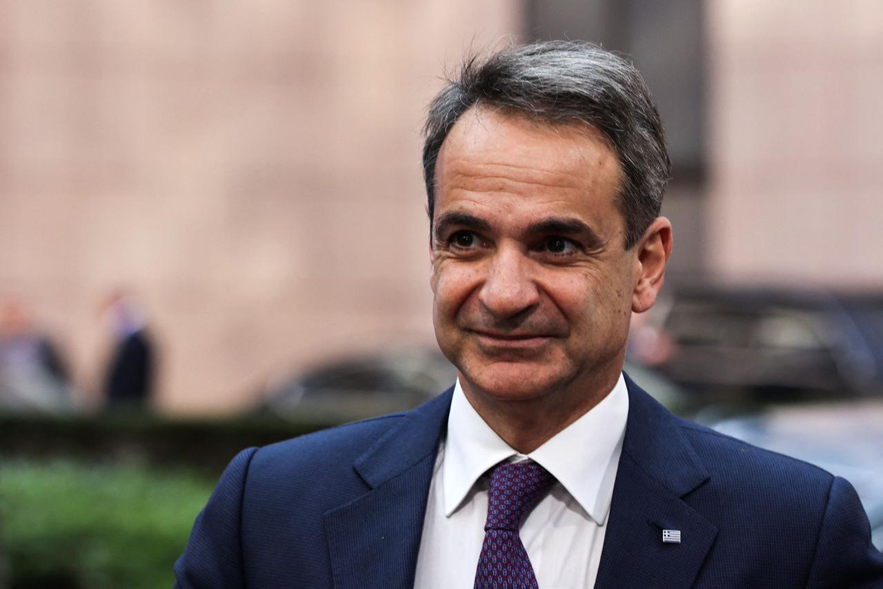 Greece's Prime Minister Kyriakos Mitsotakis arrives for a European Union (EU) summit at EU Headquarters in Brussels on March 24, 2022. (AFP Photo)