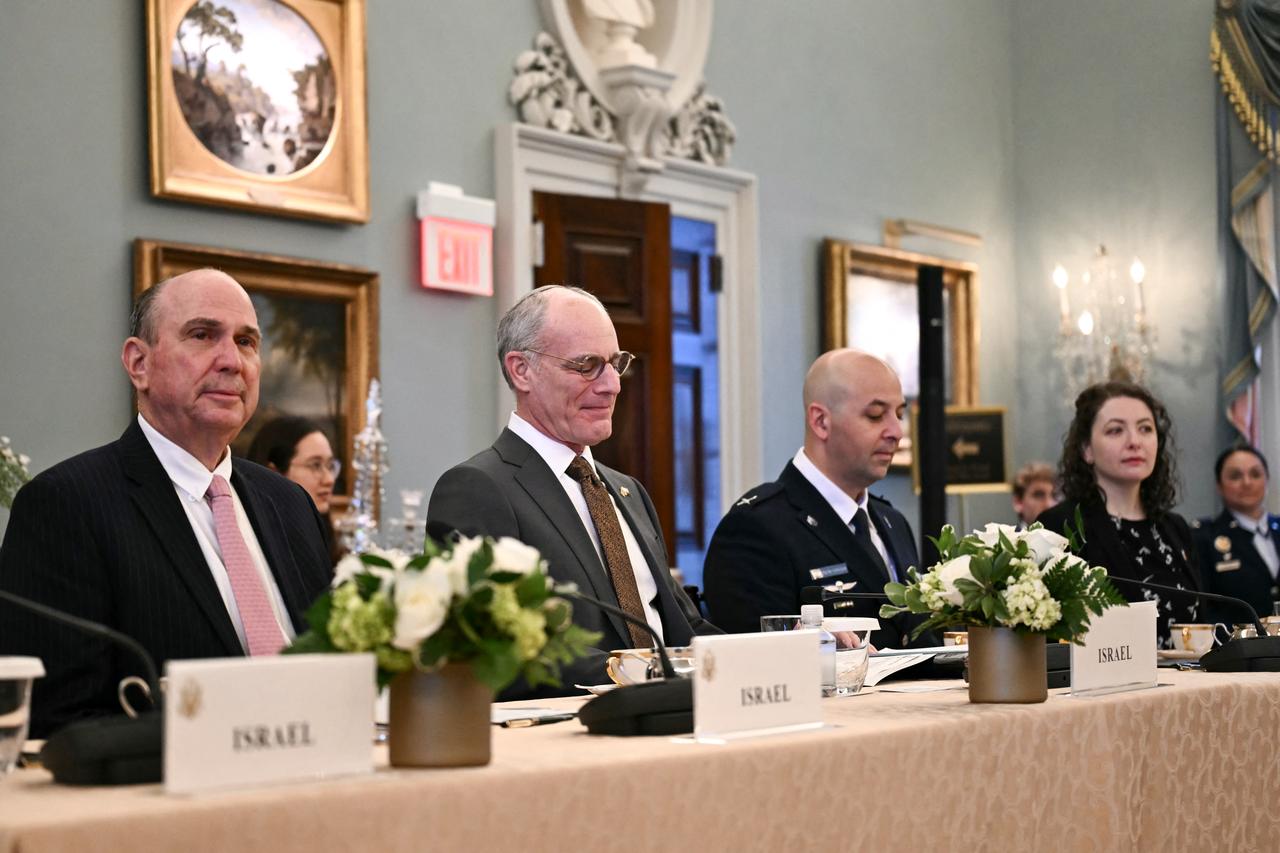 Yechiel Leiter (2L), Israeli Ambassador to the US, attends a meeting between Israeli and Lebanese delegations hosted by the US at the State Department in Washington, DC, June 2, 2026. (AFP Photo)