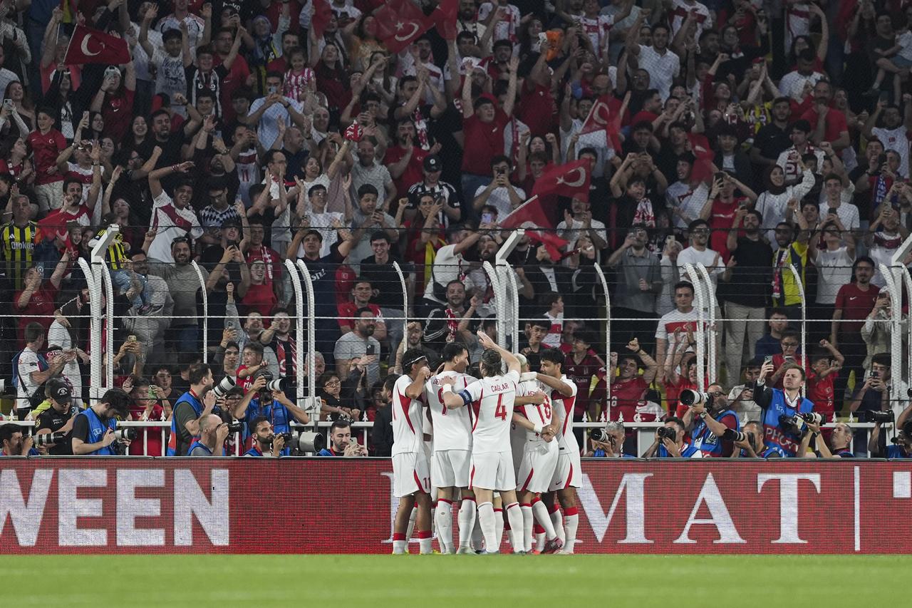 Players of Türkiye celebrate after scoring a goal during the international friendly match between Türkiye and North Macedonia at Chobani Stadium in Istanbul, Türkiye, June 1, 2026. (AA Photo)