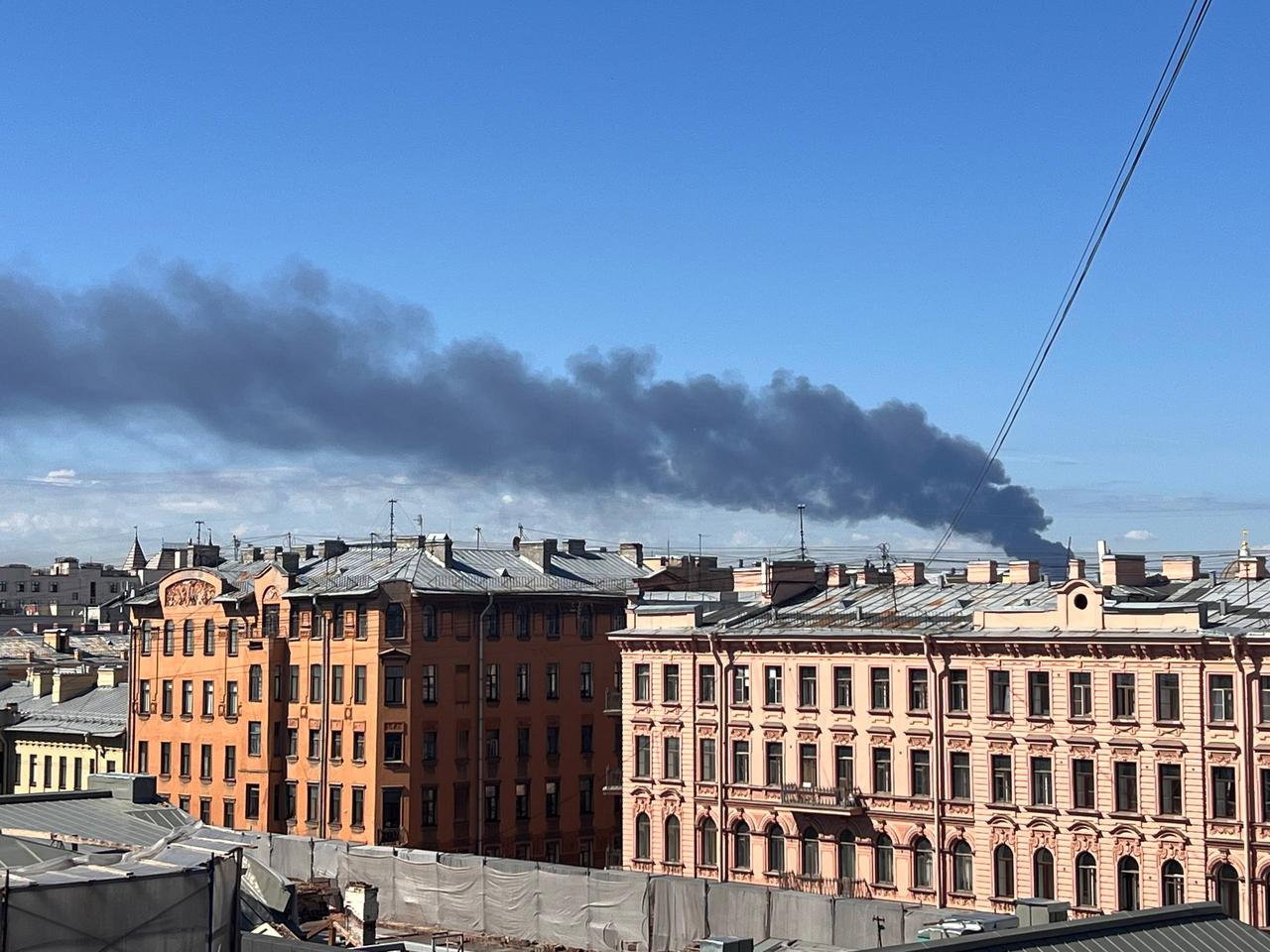 Black smoke rises after Ukraine reportedly launched unmanned aerial vehicle (UAV) attacks on the opening day of the St. Petersburg International Economic Forum, one of Russia's most prominent organizations, in St. Petersburg, Russia, on June 03, 2026. (AA Photo)
