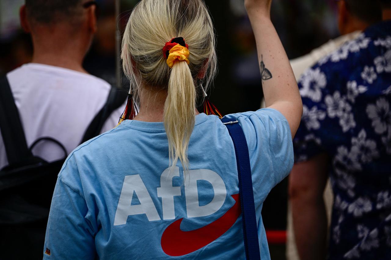 Supporters of the far-right Alternative for Germany (AfD) party hold a campaign rally in front of the Berlin City Hall, June 29, 2026. (AFP Photo)