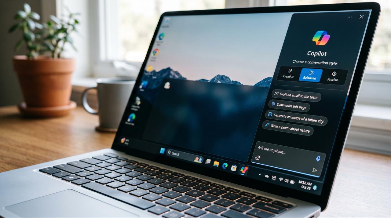 Microsoft Copilot artificial intelligence AI assistant chatbot interface displayed on a laptop computer screen. (Adobe Stock Photo)