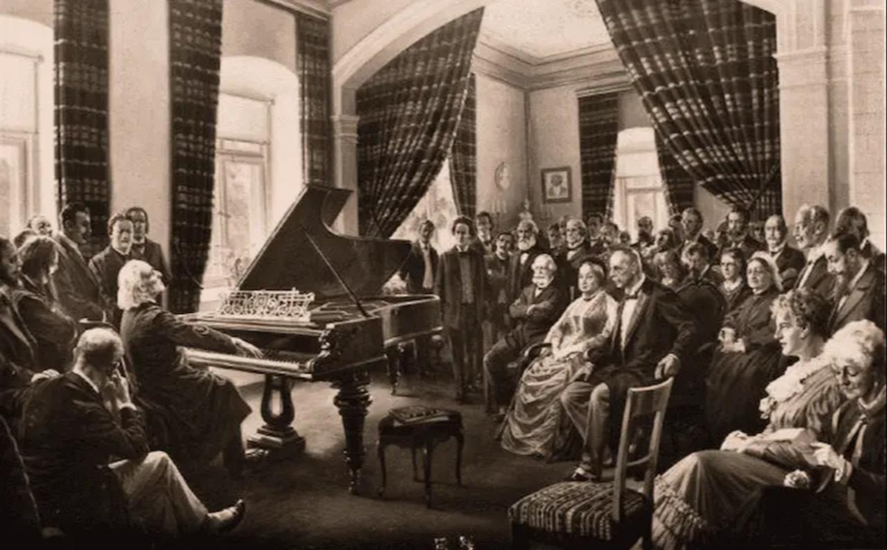 Franz Liszt performs at an intimate piano recital, reflecting his immense popularity in European salons. (Image via Le Petit Journal)