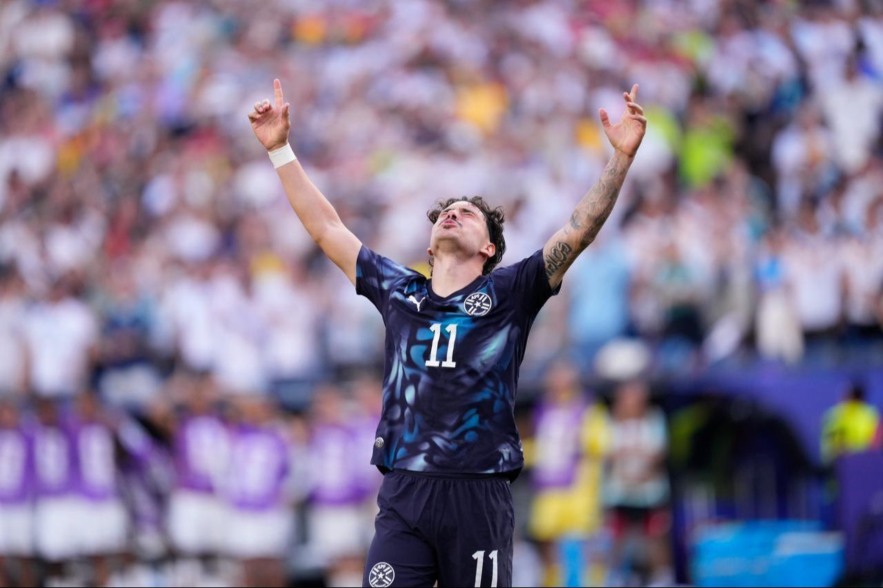 Mauricio of Paraguay celebrates his goal in the penalty shoot-out during the 2026 FIFA World Cup Round of 32 match between Germany and Paraguay at Boston Stadium (Gillette Stadium) in Foxborough, Massachusetts, United States, June 29, 2026. (AA Photo)
