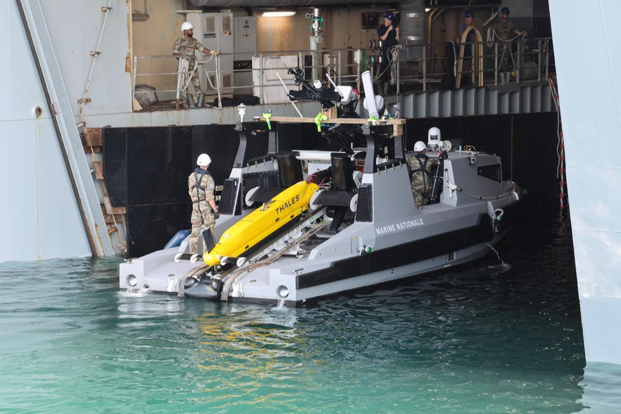 UK Royal Navy's MMCMS Sirius enters RFA Lyme Bay's dock on 31 May 2026. (UK MOD © Crown copyright 2026)
