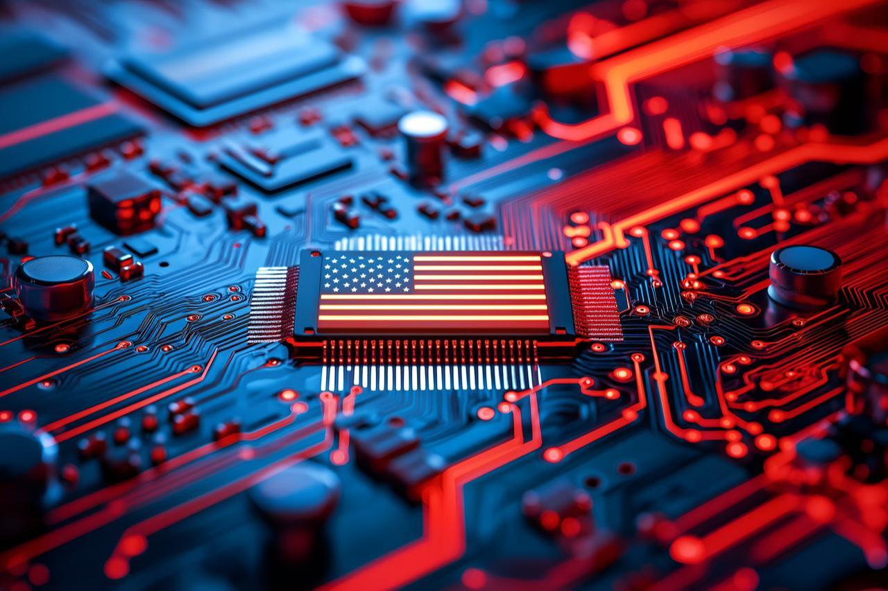 A microchip adorned with the American flag. (Adobe Stock Photo)