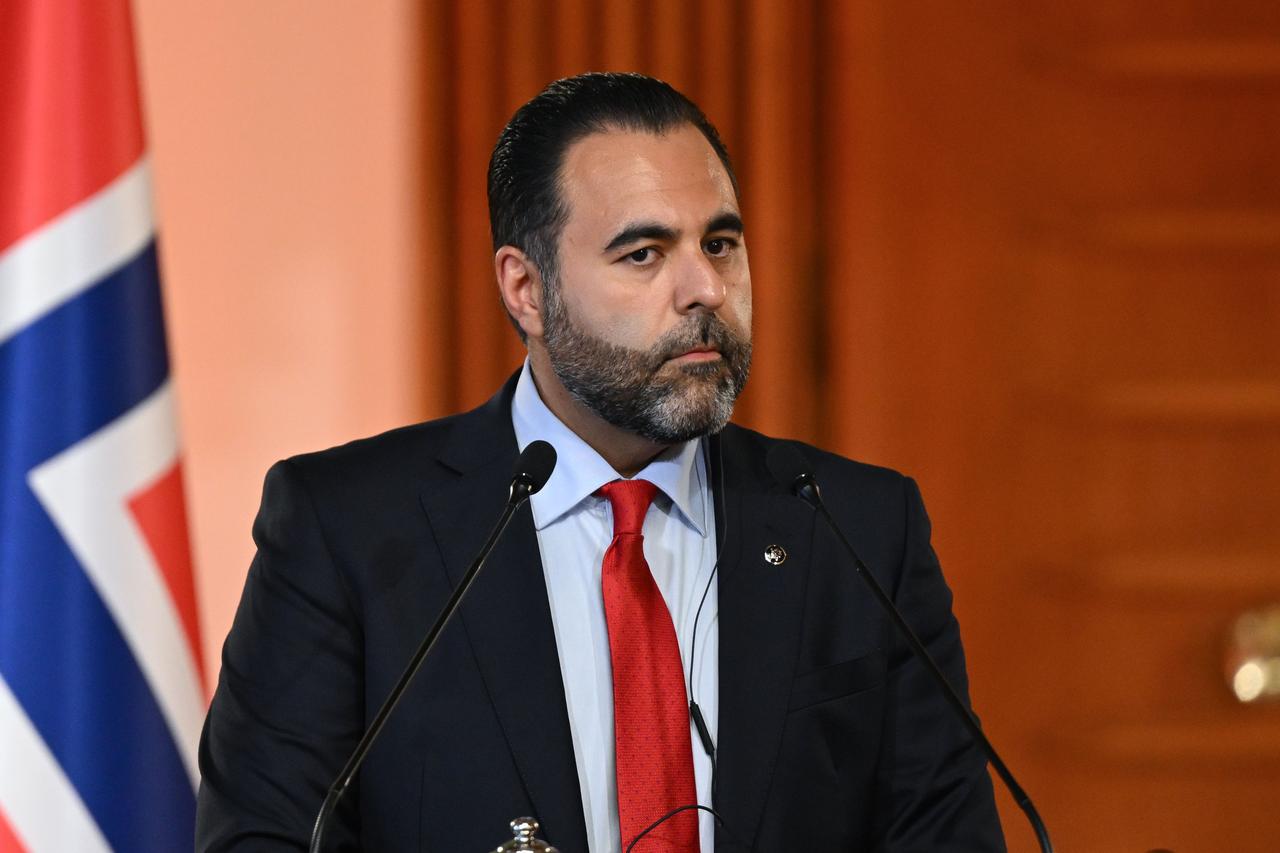 Norwegian Parliament Speaker Masud Gharahkhani holds a joint press conference with Turkish Parliament Speaker Numan Kurtulmus (not seen) in Ankara, Türkiye, June 30, 2026. (AA Photo)
