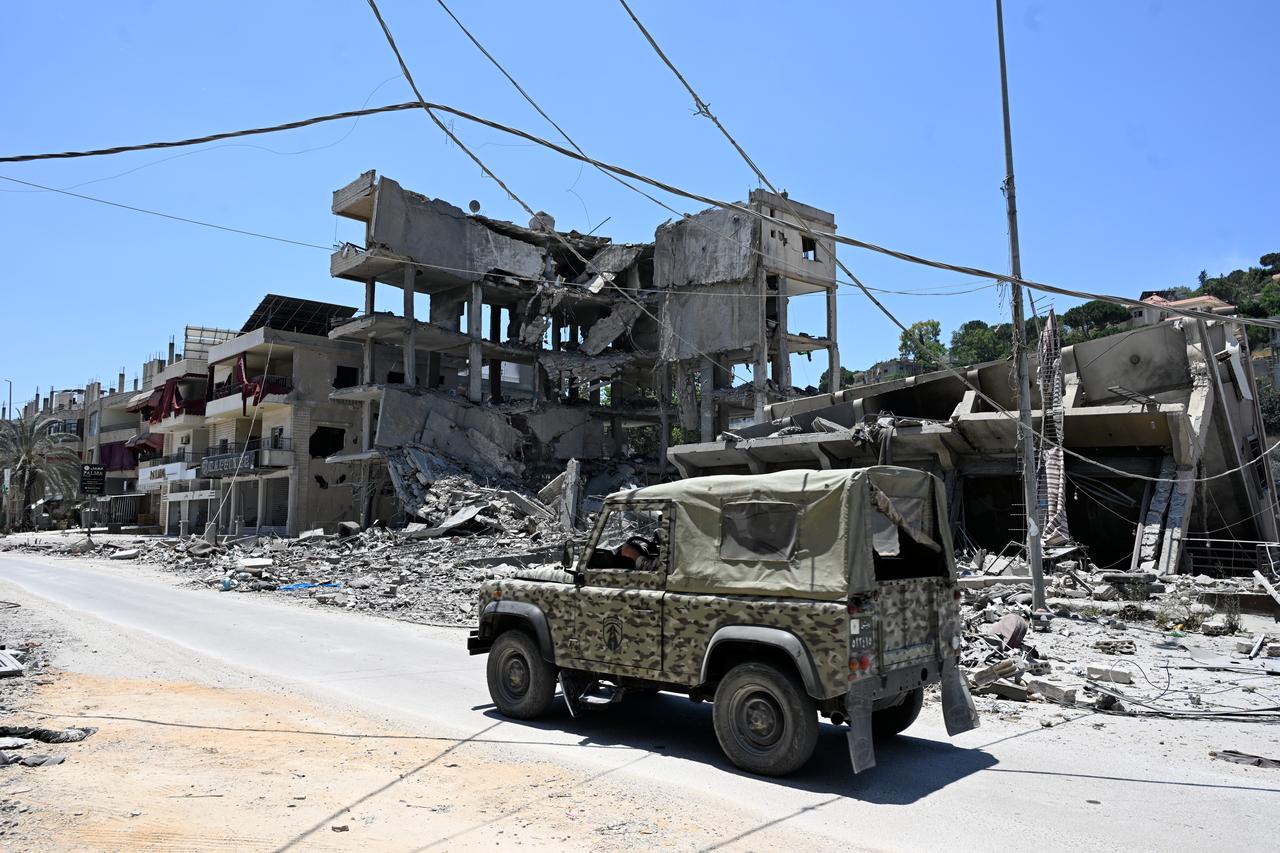 Security forces take extensive measures after Israeli airstrikes hit the city of Nabatieh, in southern Lebanon, June 21, 2026. (AA Photo)
