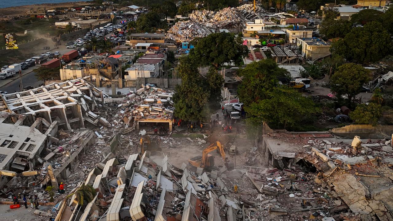 This aerial view shows buildings destroyed following twin earthquakes in Caraballeda, La Guaira State, Venezuela, June 29, 2026. (AFP Photo)