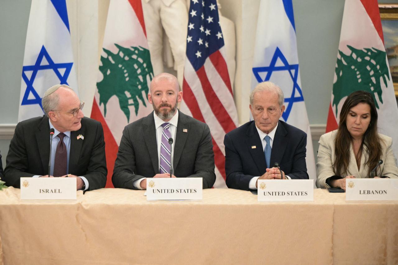 (L/R) Israel's Ambassador to the US Yechiel Leiter, State Department Chief of Staff Daniel Holler, US Ambassador to Lebanon Michel Issa and Lebanese Ambassador to the US Nada Hamadeh attend a meeting in Washington, DC, June 3, 2026. (AFP Photo)