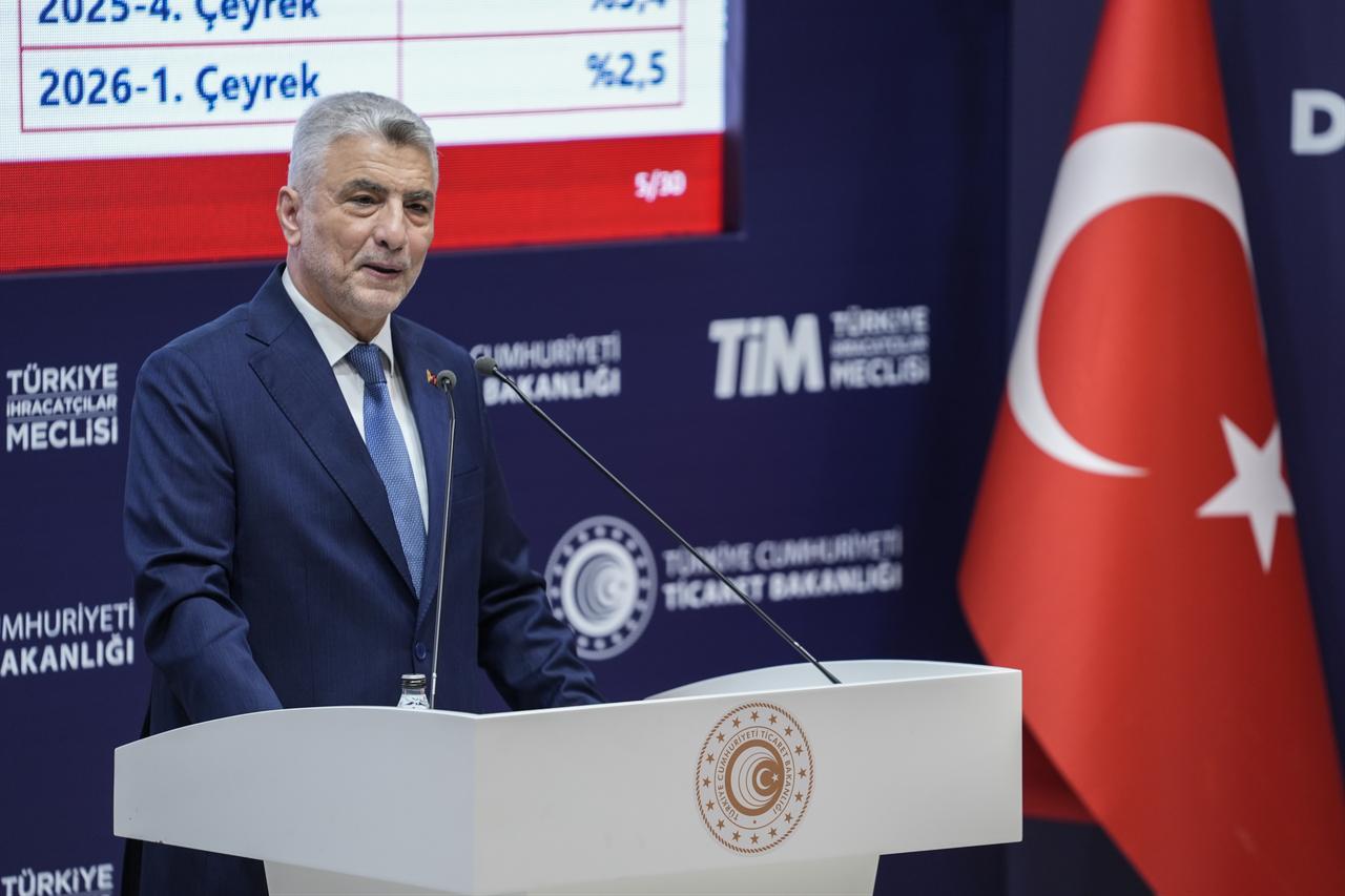 Trade Minister Omer Bolat speaks during a press conference announcing Türkiye’s May 2026 foreign trade figures at the Türkiye Exporters Assembly (TIM) headquarters in Ankara, Türkiye, June 4, 2026. (AA Photo)