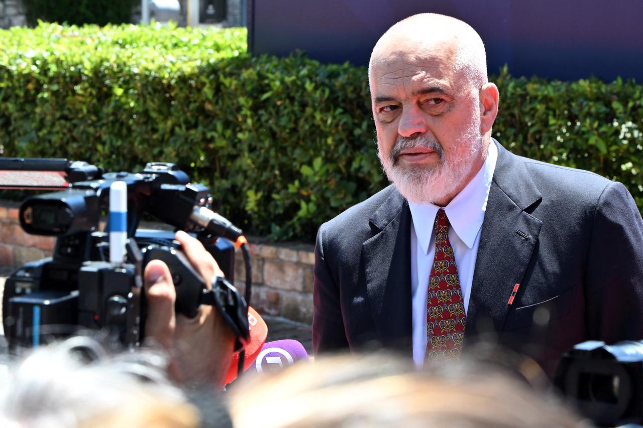 Albanian Prime Minister Edi Rama makes a press statement ahead of the EU-Western Balkans Summit at Porto Montenegro in Tivat, June 5, 2026. (AFP Photo)