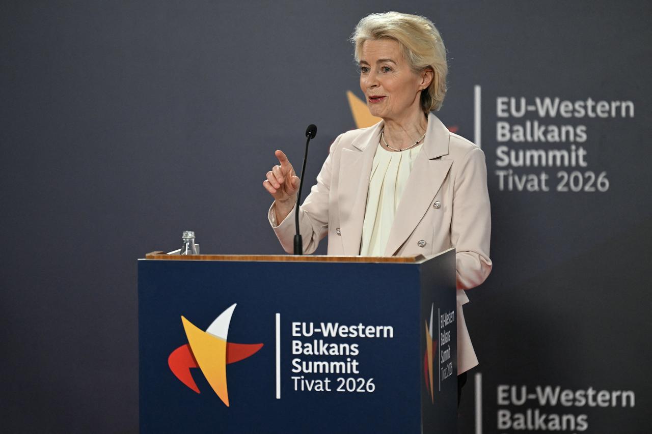 European Commission President Ursula von der Leyen gives a press conference during an EU-Western Balkans Summit at Porto Montenegro in Tivat, Montenegro, June 5, 2026. (AFP Photo)