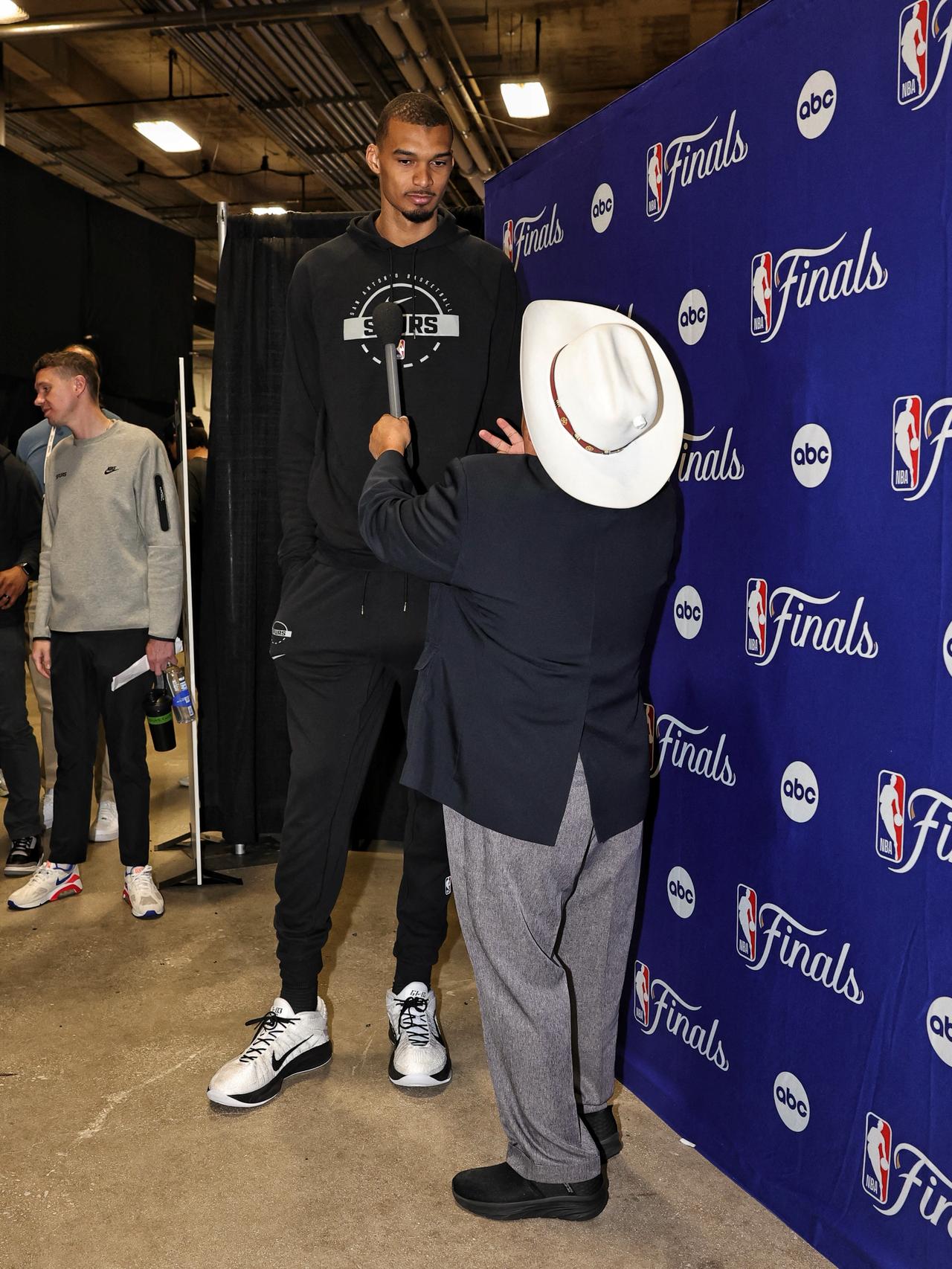 Victor Wembanyama talks to the media during 2026 NBA Finals Practice and Media Availability on June 2, 2026 at Frost Bank Center in San Antonio, Texas. (AFP Photo)