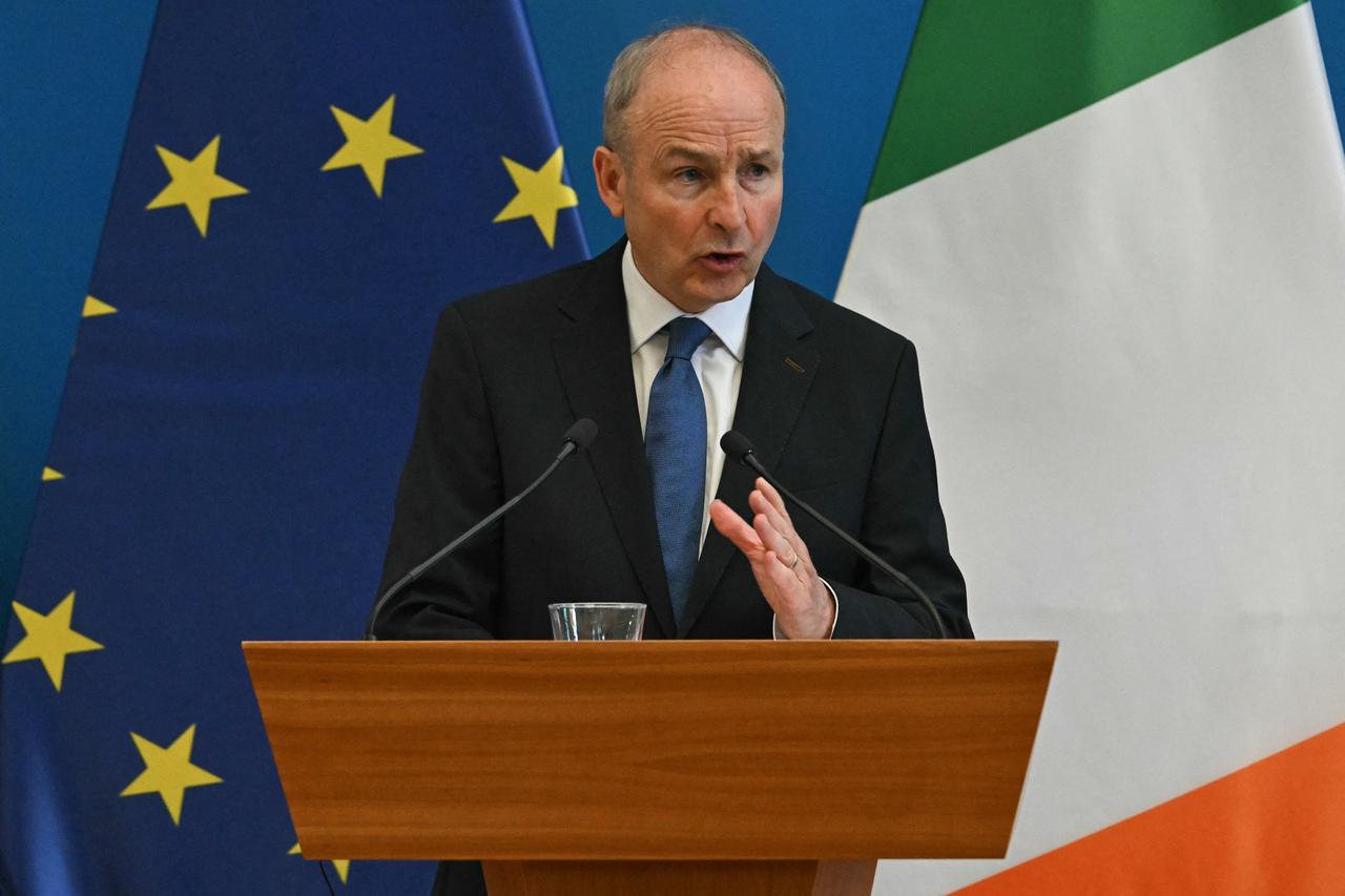 Ireland's Prime Minister Micheal Martin makes a statement with his Hungarian counterpart during a press conference at the foreign ministry in Budapest, Hungary, June 4, 2026. (AFP Photo)