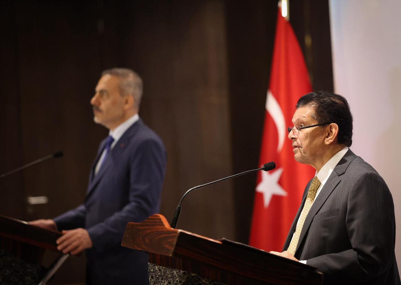 Turkish Foreign Minister Hakan Fidan (L) and Bangladeshi Foreign Minister Khalilur Rahman (R) hold a joint press conference in Dhaka, Bangladesh, June 5, 2026. (Photo via Turkish Foreign Ministry/HO)