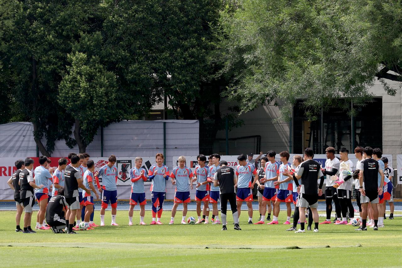 Japan's players take part in a training session at the Universidad Autonoma de Nuevo Leon (UANL) in Monterrey, Mexico, on June 3, 2026. (AFP Photo)