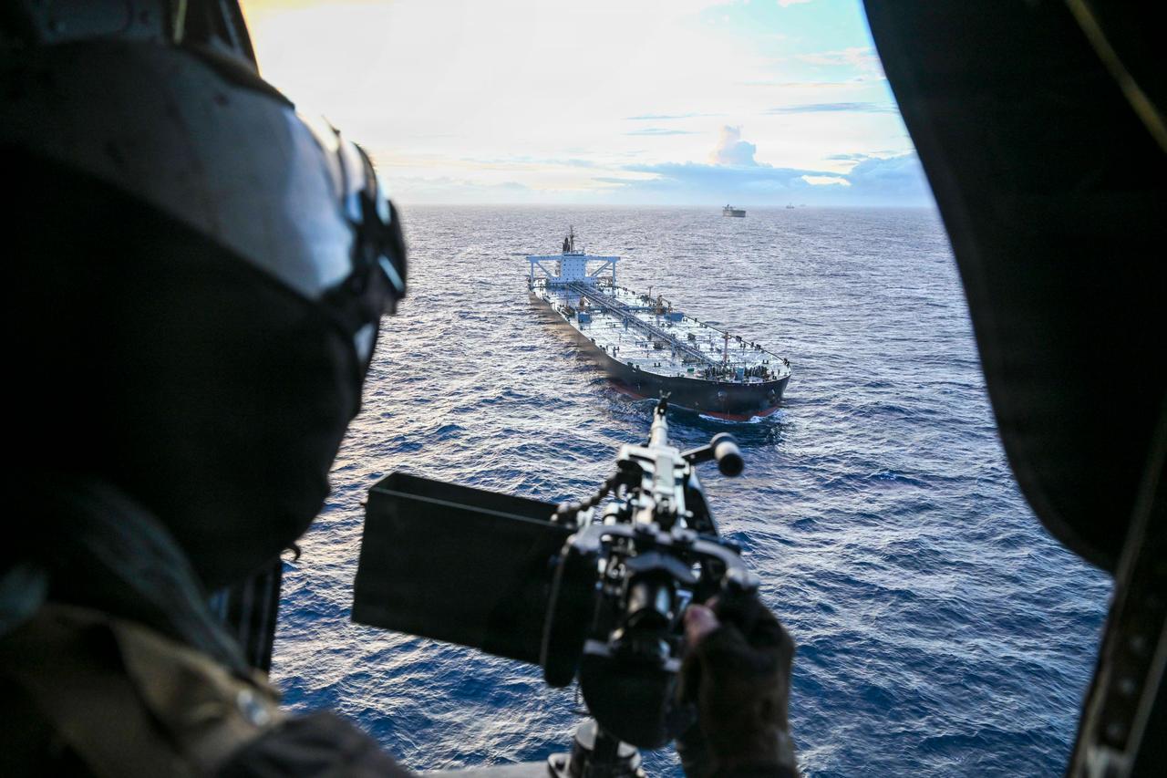 U.S. forces carry out a maritime interdiction and right-of-visit boarding of the sanctioned stateless vessel MT DAVINA located in the Indian Ocean, June 4, 2026. (Photo via U.S. Indo-Pacific Command)