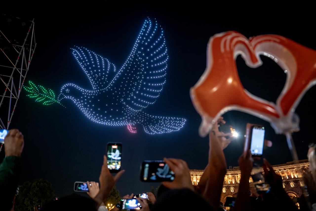 People attend the political rally as the Armenian Prime Minister Nikol Pashinyan addressed his supporters at Republic Square, in Yerevan, Armenia, June 5, 2026, (AA Photo)