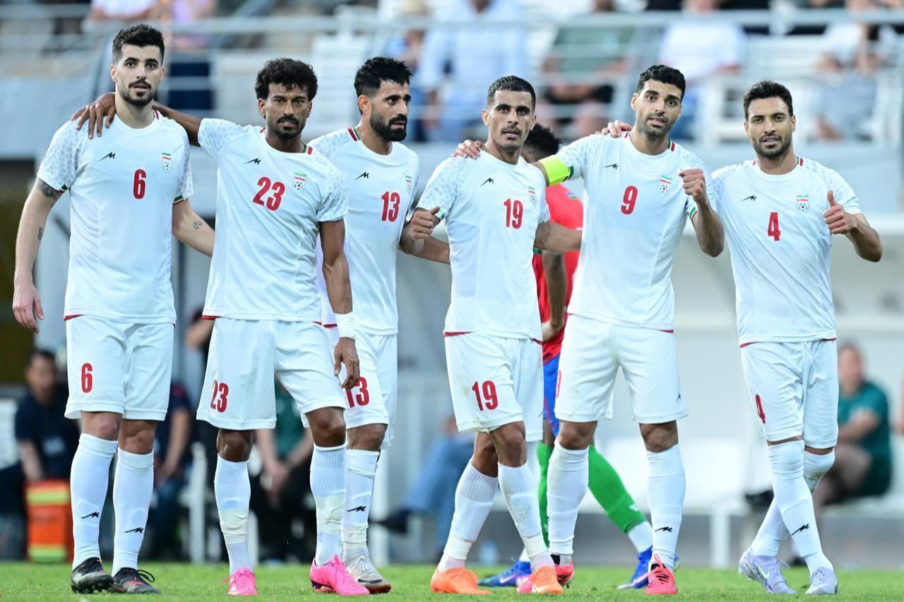 Players of Iran National Football Team celebrate after their teammate Mehdi Taremi (9) scored a goal during a friendly football match against Gambia at Titanic Mardan Palace Sports Complex in Antalya, Türkiye, May 29, 2026. (AA Photo)