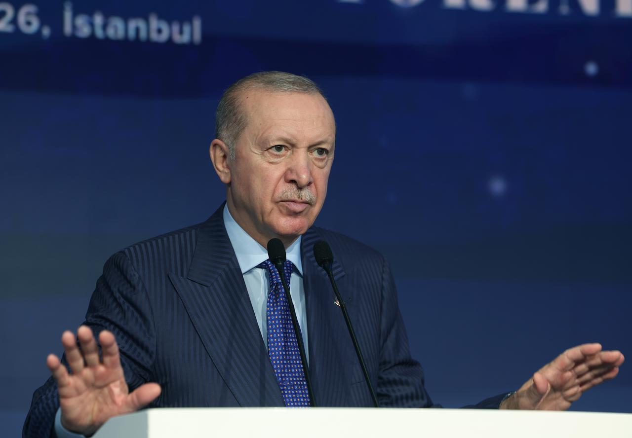Turkish President Recep Tayyip Erdogan delivers a speech as he attends DEIK’s 39th General Assembly at Hotel Shangri-La Bosphorus in Istanbul, Türkiye, June 6, 2026. (AA Photo)