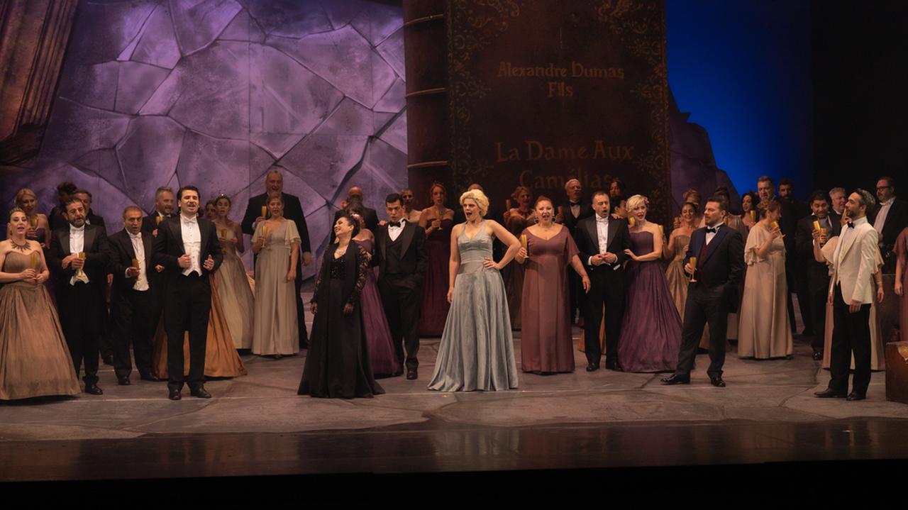 Artists perform Verdi's La Traviata at the Ataturk Cultural Center as part of the 17th International Istanbul Opera and Ballet Festival in Istanbul, Türkiye. (AA Photo)