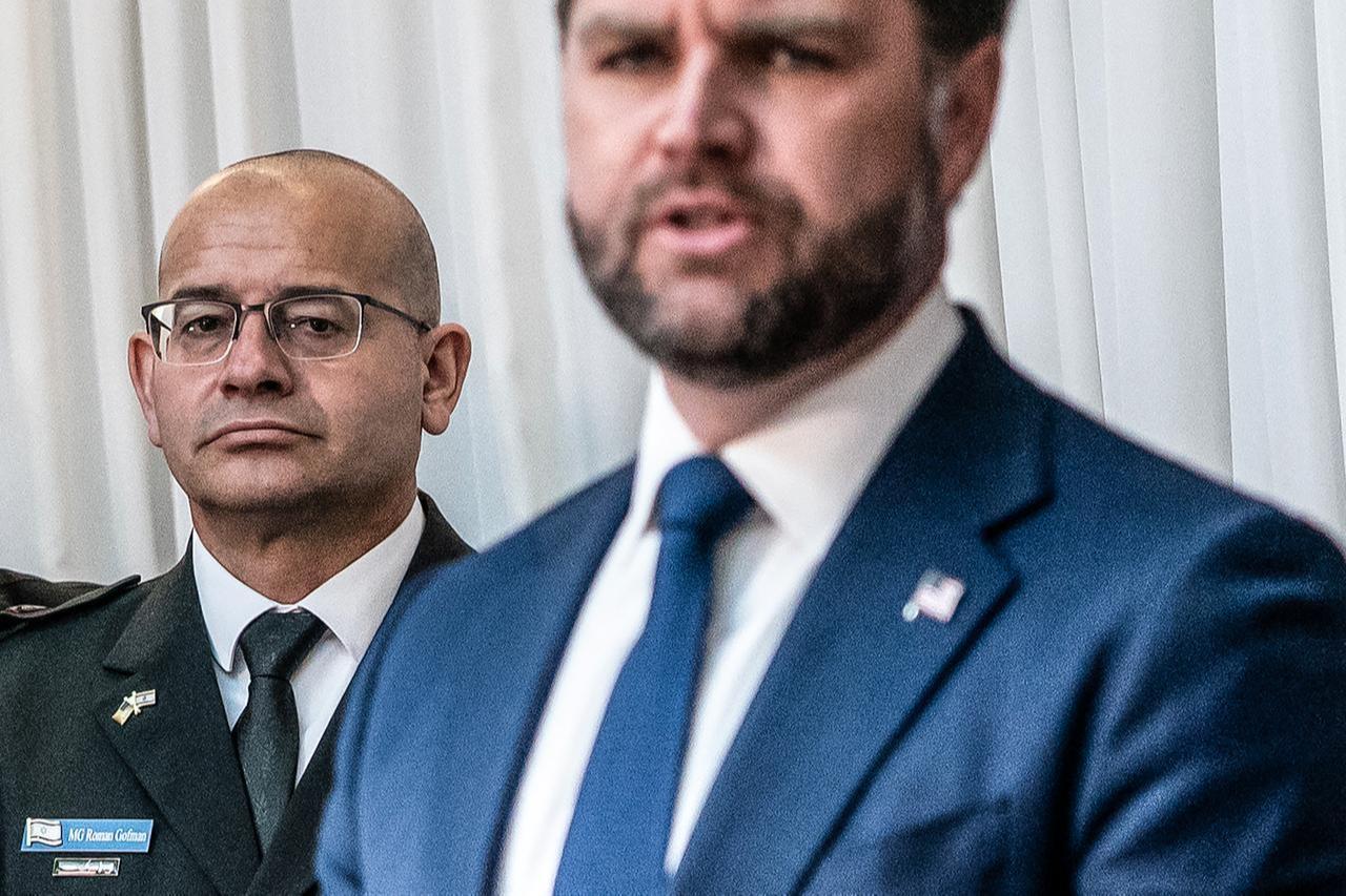 Roman Gofman (L) listens to US Vice President JD Vance as they meet with Israel's Prime Minister (not seen) at his office in Jerusalem, Israel, October 22, 2025. (AFP Photo)