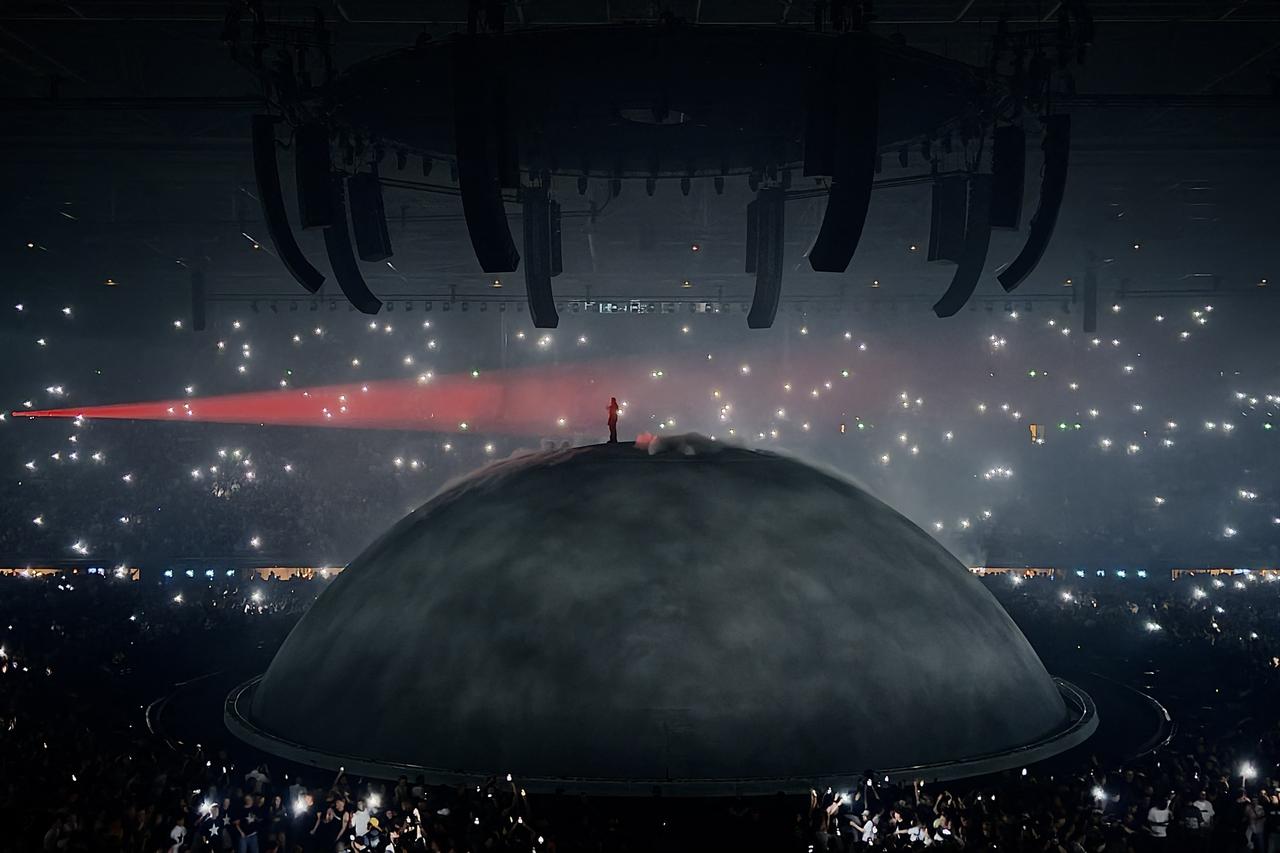 US rapper Ye performs on stage at the GelreDome venue in Arnhem, Netherlands, on June 6, 2026. (AFP Photo)