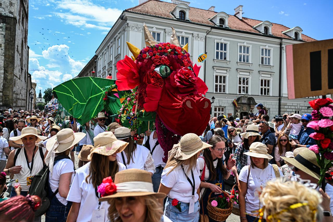 People in the 25th Great Dragon Parade edition at the Main Square, Krakow, Poland, on June 07, 2026. (AA Photo)