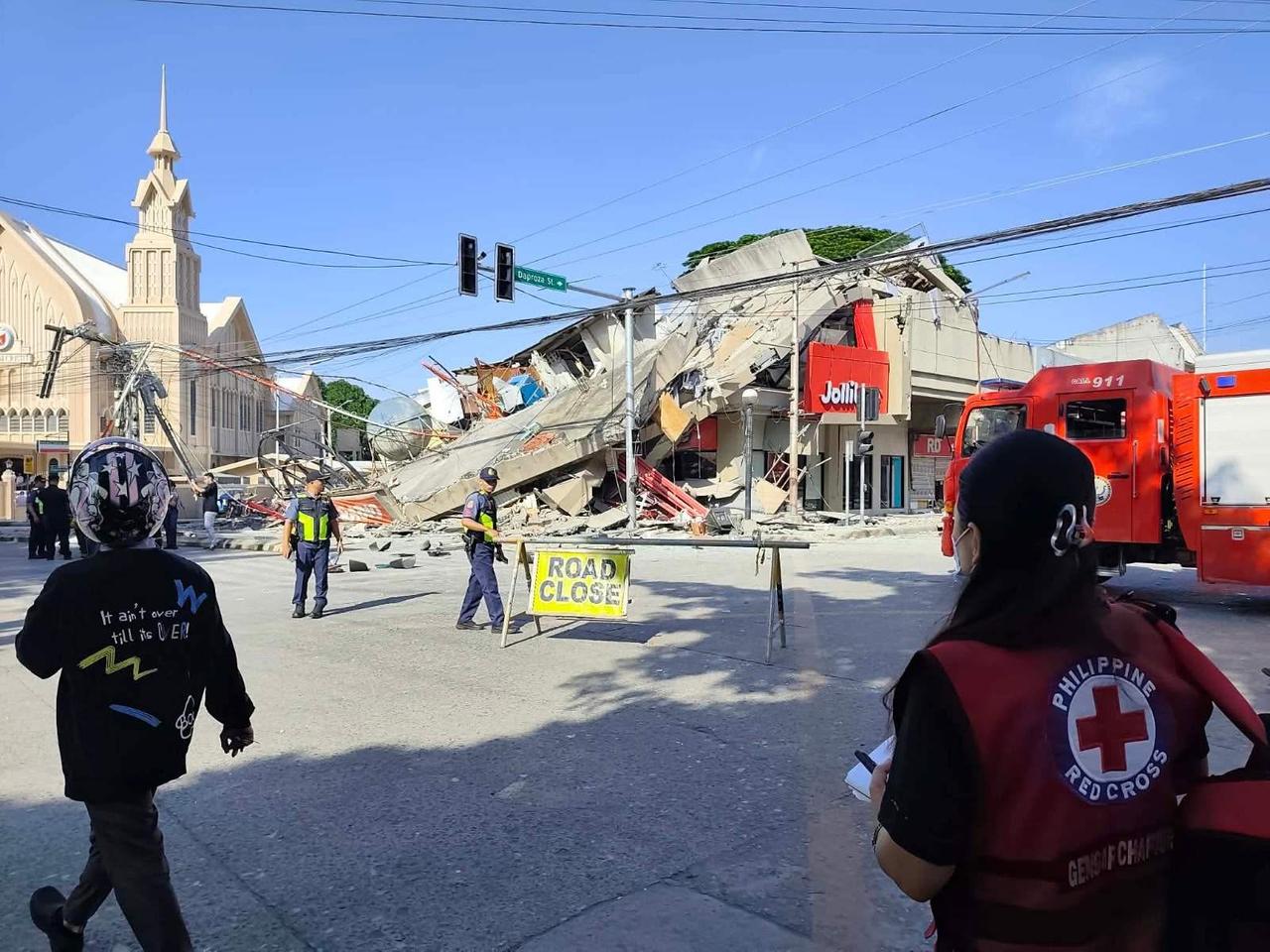 A collapsed commercial building is seen following a magnitude 8.2 earthquake in Mindanao, Philippines, on June 8, 2026. (Photo via Philippine Red Cross/Handout)