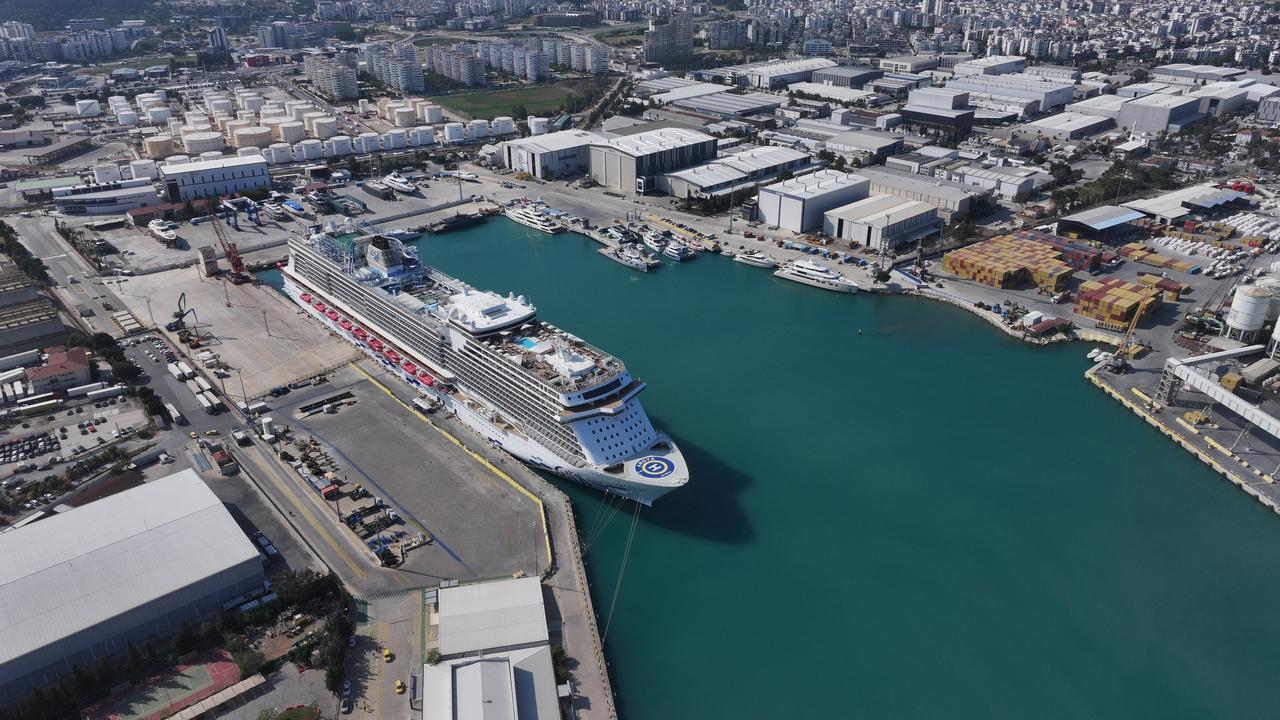 The Aroya cruise ship docks at Antalya Port in Antalya, Türkiye, June 8, 2026. (AA Photo)