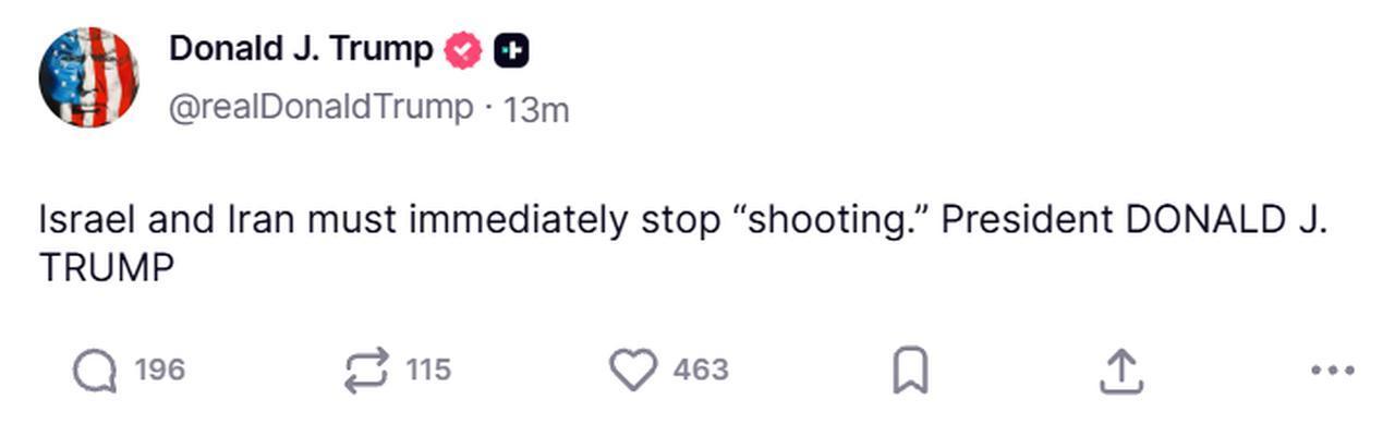 The photo shows a screengrab from US President Donald Trump's post on Truth Social on June 8, 2026. (Photo via screengrab from Truth Social/@realDonaldTrump)