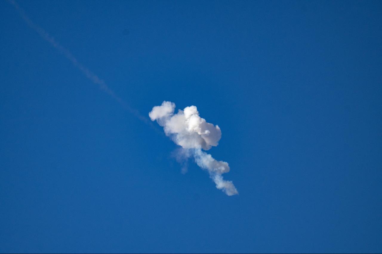 A trail and cloud left by a missile launched from Iran are seen in the sky over Jerusalem, Israel, June 8, 2026. (AFP Photo)