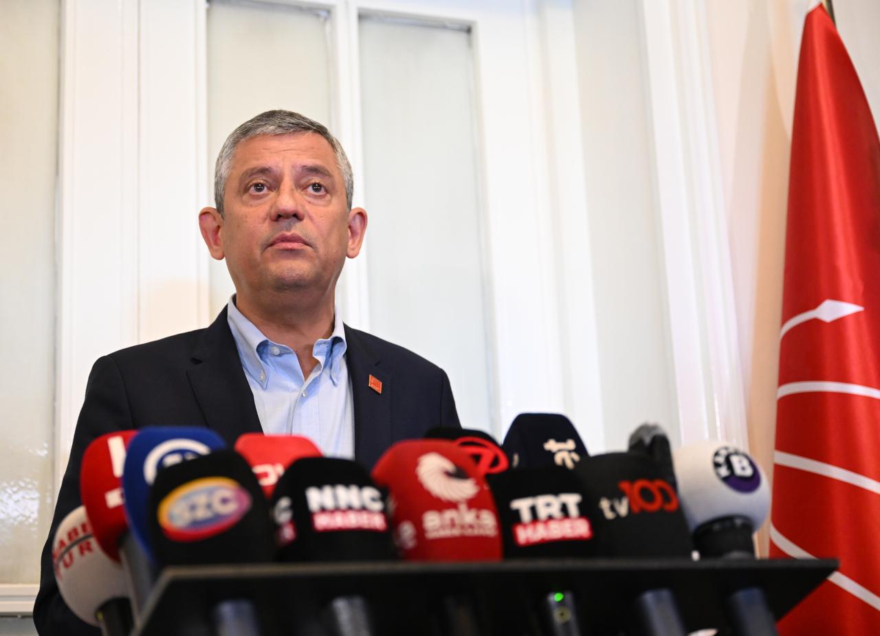 CHP Group Leader Ozgur Ozel addresses to reporters following a meeting with some of his party’s lawmakers in Turkish Parliament, Ankara, Türkiye on June 8, 2026. (AA Photo)