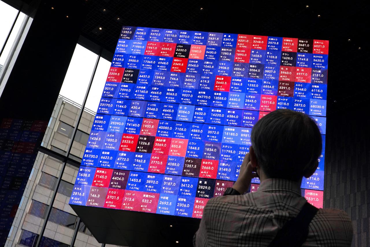 An electronic quotation board displays the Nikkei 225 stock prices on the Tokyo Stock Exchange in Tokyo, June 8, 2026 (AFP Photo)