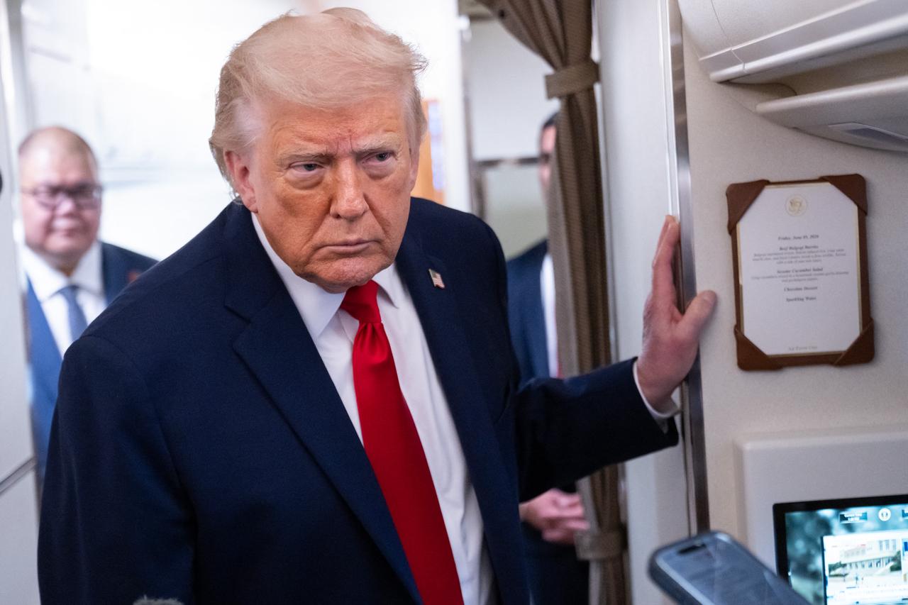 US President Donald Trump speaks with the press aboard Air Force One as he flies from Joint Base Andrews in Maryland to Eau Claire, Wisconsin, June 5, 2026. (AFP Photo)