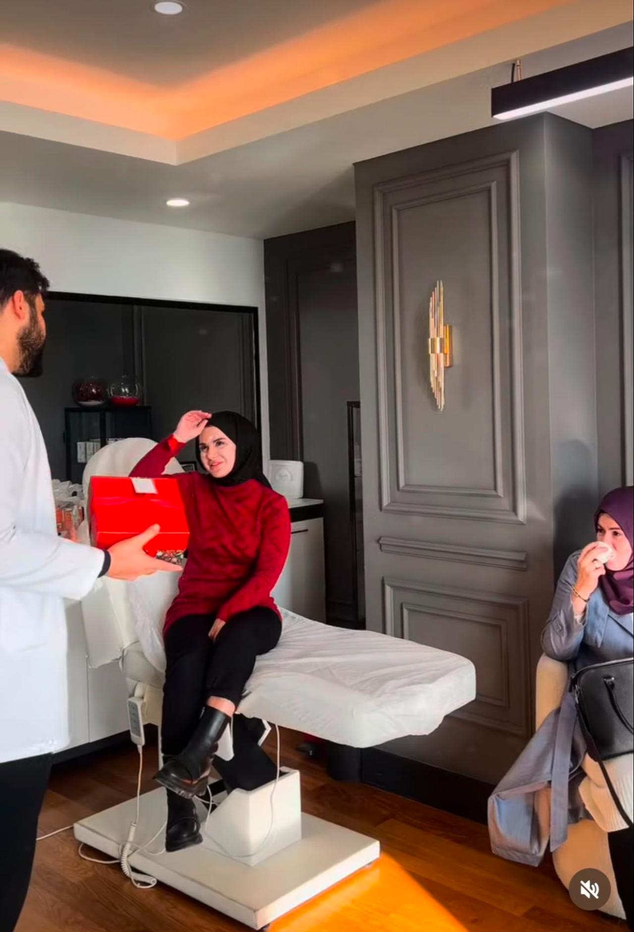A woman is waiting to get a treatment inside a beauty clinic in Istanbul.